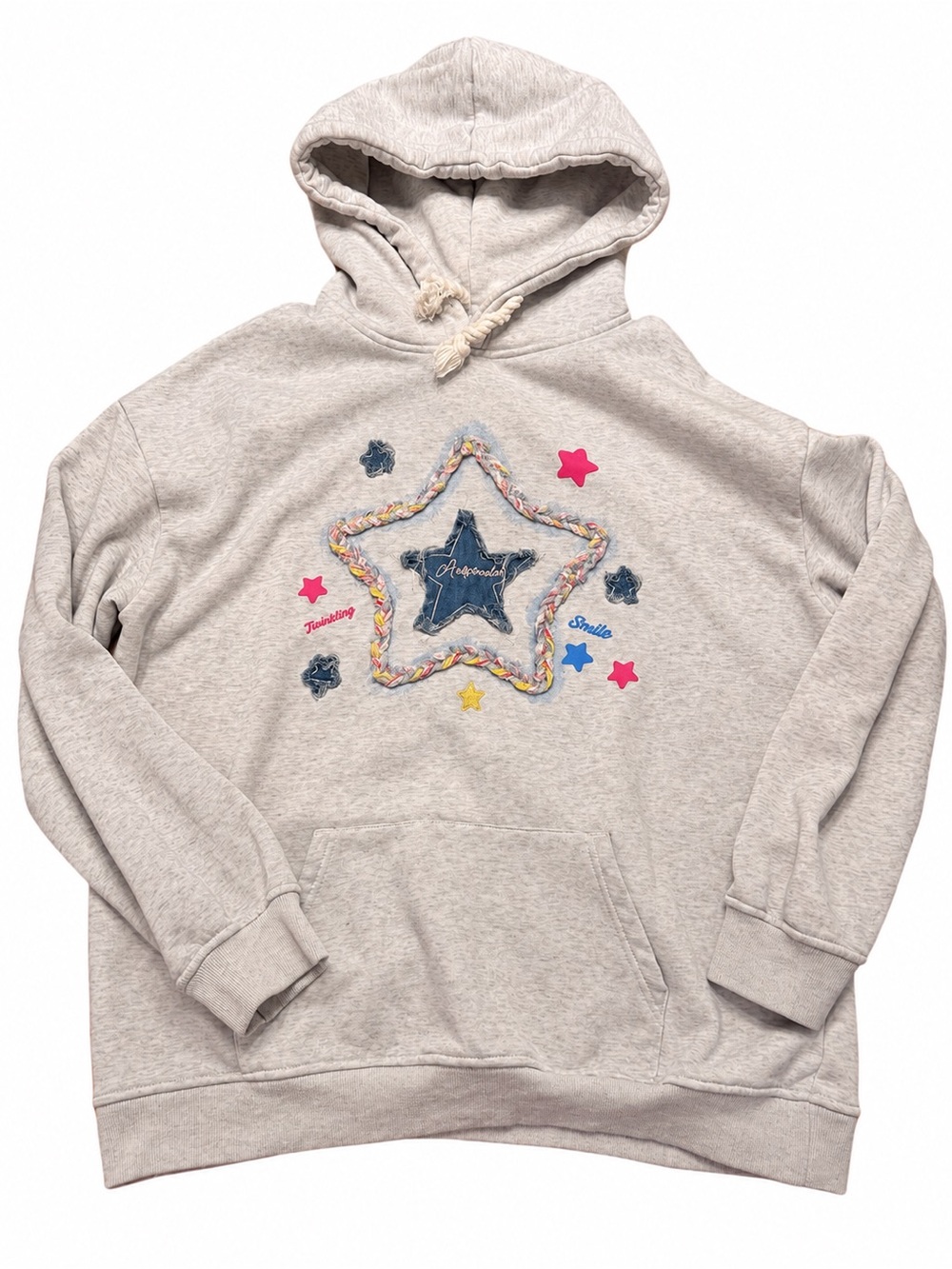 Aelfric Eden Denim Star Applique Embroidery Hoodie Gray Y2K